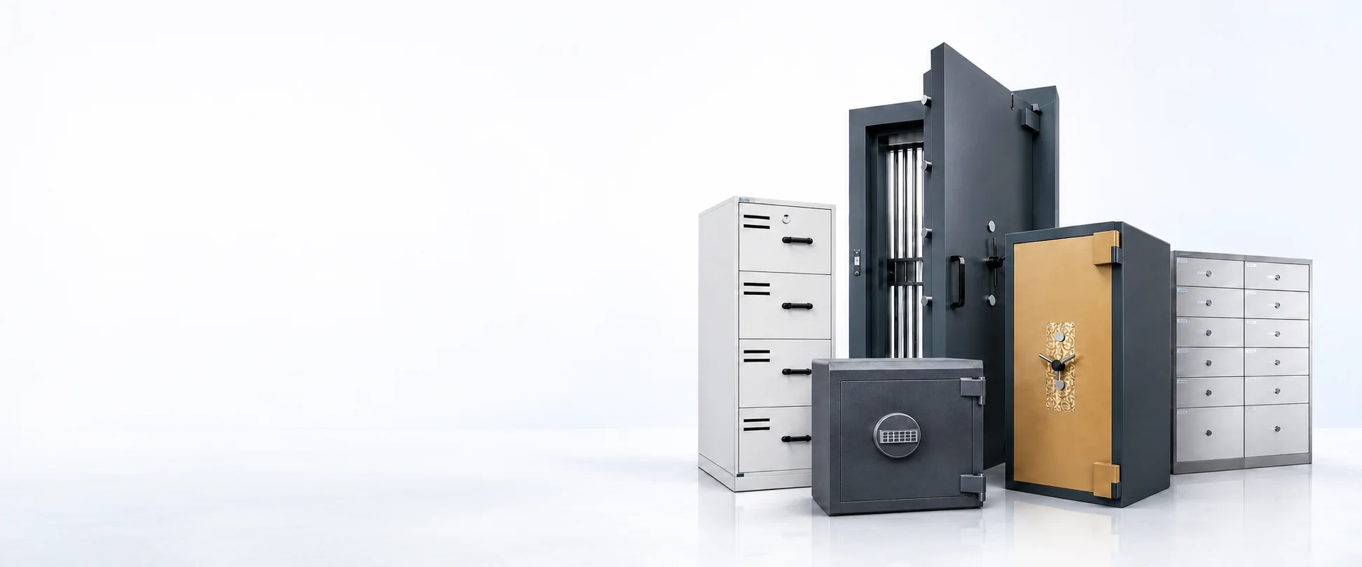 Security safes, fire-resistant filing storage, strong-room access and deposit lockers